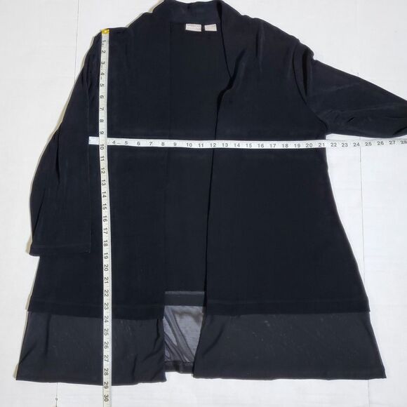 Chicos Travelers Cardigan 2 Large 12 Black Acetate Slinky Open Front Womens - Picture 7 of 9